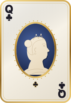 La dame de trèfle du jeu Royal, en camée sur une tranche dorée