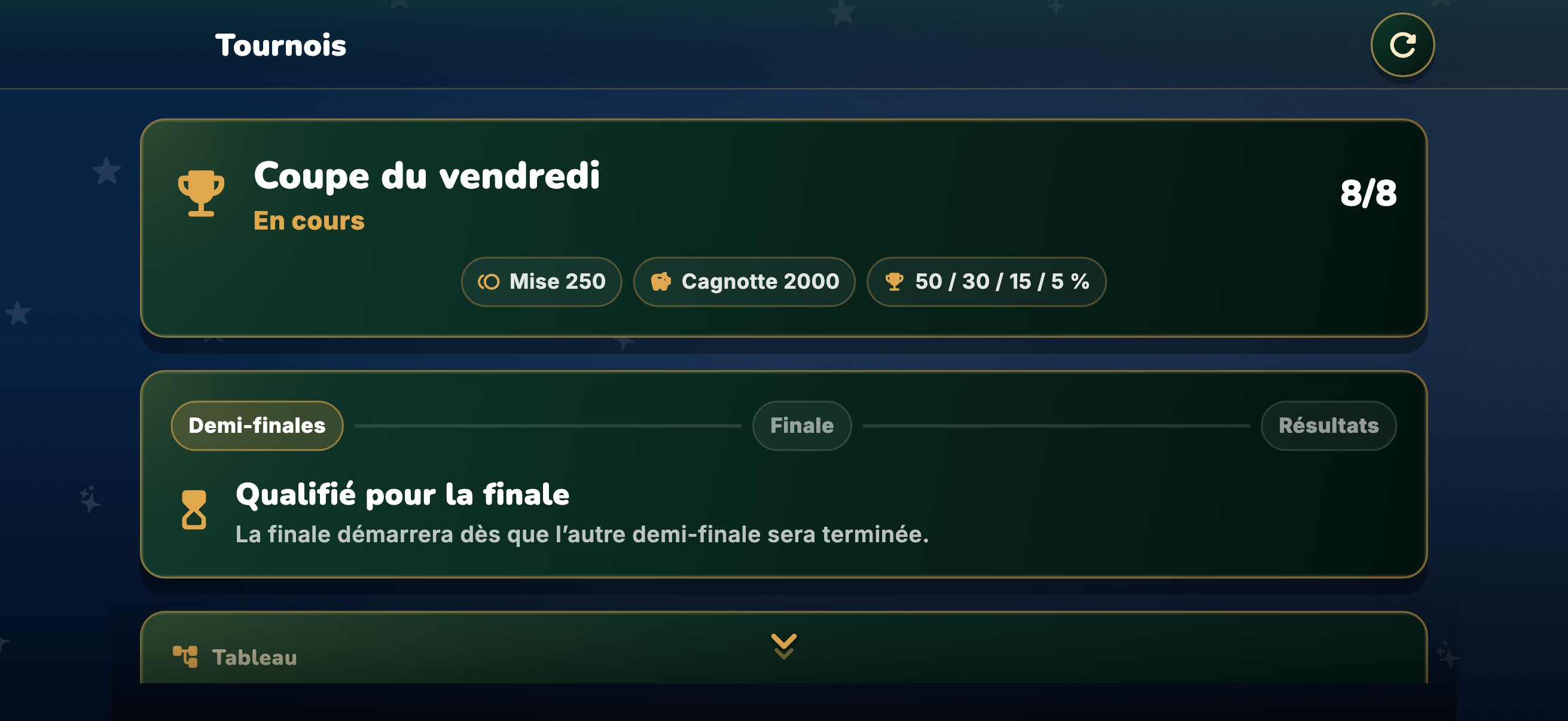 Tournoi privé du 13 sur iPhone : la Coupe du vendredi à huit joueurs, sa mise, sa cagnotte et la qualification pour la finale